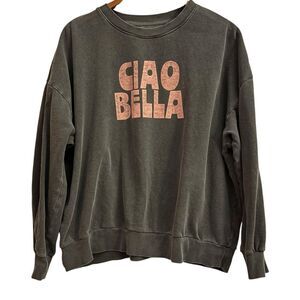 Z Supply Women's Ciao Bella Graphic Crewneck Comfort Lounge Grey Pink Sweater Lg